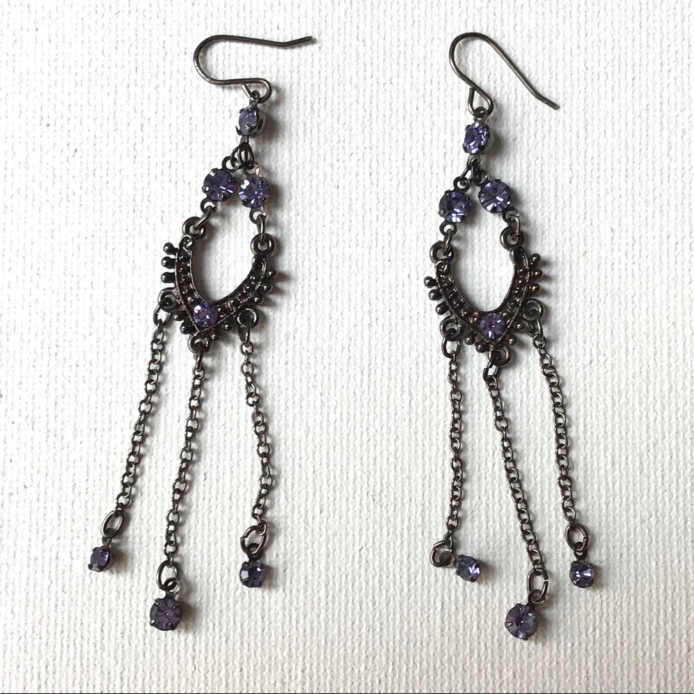 Dangle Earrings with Dark Purple stones